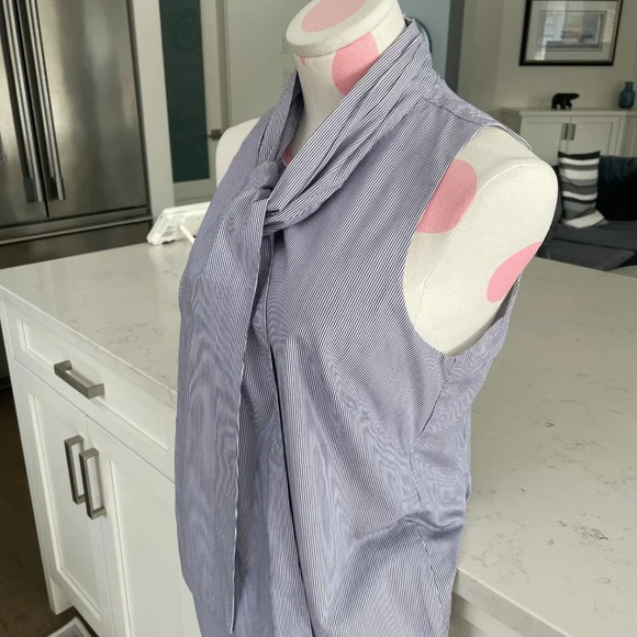 Banana Republic Sleeveless Lined Striped Cotton Midi Dress Purple+White Sz 8 - Picture 5 of 12